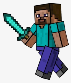 Clip Free Minecraft Steve Clipart - Minecraft Steve With Diamond Sword, HD Png Download, Transparent PNG