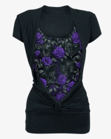 Black Cat And Purple Rose Knotted Top - Tielko Dámska, HD Png Download, Transparent PNG