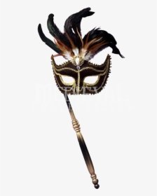 Black Venetian Masquerade Mask - Masquerade Mask With Stick, HD Png Download, Transparent PNG