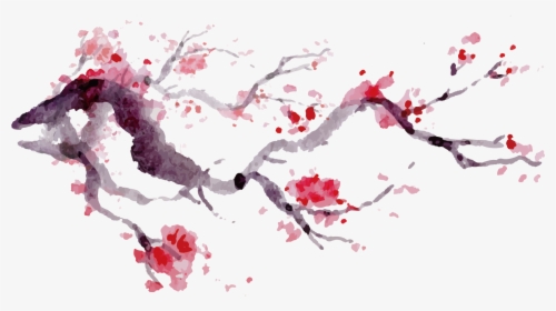 Vector Ink Japanese Cherry Blossoms Png Download - Cherry Blossom Vector Png, Transparent Png, Transparent PNG