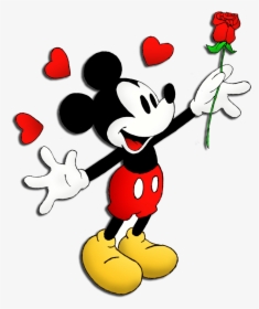 Transparent Mickey Mouse Ears Clipart - Mickey Mouse With Rose, HD Png Download, Transparent PNG