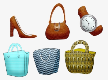 Shopping Bags, Purse, High Heeled Shoes, Watch, Leather - Shopping Bag, HD Png Download, Transparent PNG
