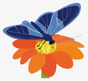 Blue Butterfly With Flower Svg Clip Arts - Butterflies On Flower Clipart, HD Png Download, Transparent PNG