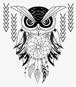 Drawing Feather Owl Transparent Png Clipart Free Download - Dream Catchers Black And White, Png Download, Transparent PNG