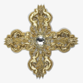 #900 Hand Embroidered Cross White/gold - Cross, HD Png Download, Transparent PNG