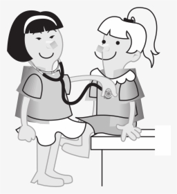 Girls Measuring Girls Heart Rate Clip Arts - Doctor Playing Black And White Clipart, HD Png Download, Transparent PNG