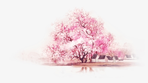 Chinoiserie Pink Watercolor Painting Wallpapers - Blossom Tree Watercolor Png, Transparent Png, Transparent PNG