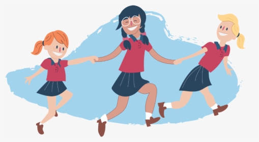 Girls Skipping And Holding Hands - Skipping Children Holding Hands, HD Png Download, Transparent PNG