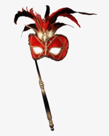 Forum Novelties Women S Feather Masquerade Mask With - Venetian Masks With Stick, HD Png Download, Transparent PNG