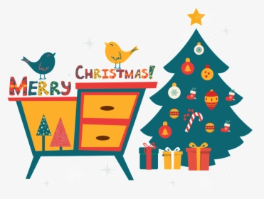 Hand Painted Flat Christmas Tree Vector - Merry Christmas Card Illustrator, HD Png Download, Transparent PNG