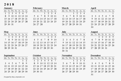 Calendar 2018 Black And White Png - Calendar 2017 To Print, Transparent Png, Transparent PNG