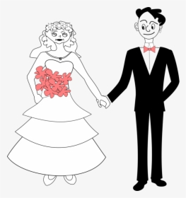 Wedding, Bride, Groom, Holding Hands, Couple, Married - Gambar Kartun Pengantin Png Hitam Putih, Transparent Png, Transparent PNG