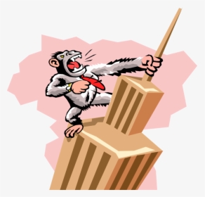 Vector Illustration Of Primate Gorilla King Kong Climbs - Cartoon King Kong On Empire State Building, HD Png Download, Transparent PNG