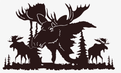 Picsonmetal Com Moose Moose Metal Wall Art- - Moose Forest Silhouette Black, HD Png Download, Transparent PNG
