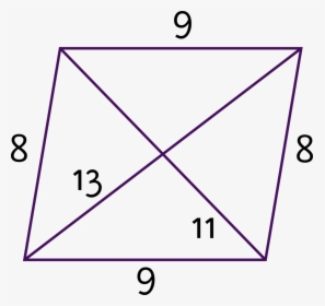 Side Lengths Are 8 And 9, Diagonal Lengths Are 11 And - Parallelogram With Numbers, HD Png Download, Transparent PNG