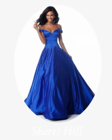 Sherri Hill Blue Off The Shoulder Prom Dress , Png - Royal Blue Sherri Hill Prom Dresses, Transparent Png, Transparent PNG