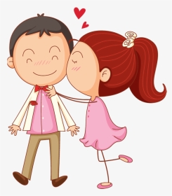 Valentines Day Cartoon Man And Woman Kiss Surprise - Couple Clipart, HD Png Download, Transparent PNG