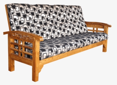 Teak Wood Carved Sofa With Back Rest And Cushion - Studio Couch, HD Png Download, Transparent PNG