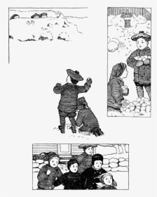 Vintage Winter Snow Snowball Fight Children Child Free - Cartoon, HD Png Download, Transparent PNG