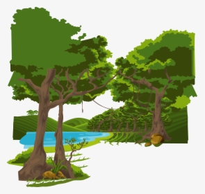 Cartoon Graphic Design Illustration - Trees With Lake Background Illustrations Png, Transparent Png, Transparent PNG