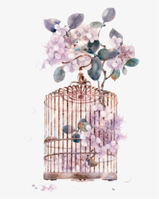 Art Chinese Cage Watercolor Miyou Asian Painting Clipart - Watercolor Painting, HD Png Download, Transparent PNG