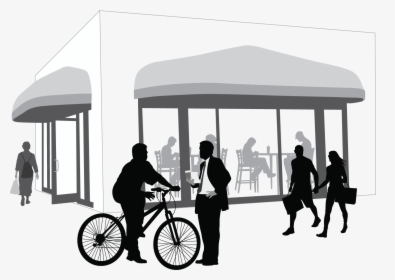 Graphic Of Large Awnings Over Business With People - Hybrid Bicycle, HD Png Download, Transparent PNG