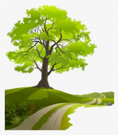 Safari Trees Green Tree Beside Road Painting Art Desktop, HD Png Download, Transparent PNG