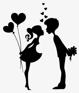 Silhouette Of Two People With Red Hearts - Cute Couple Clipart Black And White, HD Png Download, Transparent PNG