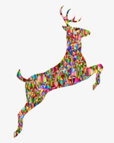 Low Poly Chromatic Leaping Deer Silhouette Clip Arts - Lowpoly Deer Transparent, HD Png Download, Transparent PNG