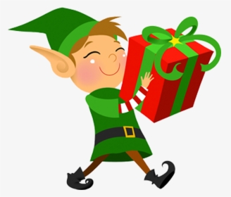 Christmas Elf With Present, HD Png Download, Transparent PNG