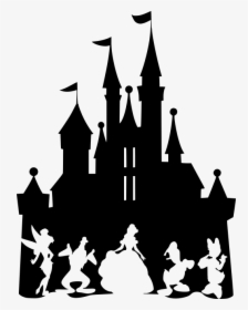 Disney Castle With Donald Daisy Tinkerbell Goofy Belle - Silhouette Walt Disney Castle, HD Png Download, Transparent PNG