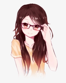 Anime Girl Brunette With Glasses, HD Png Download, Transparent PNG