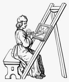 Standing,line Art,art - Drawing Of An Artist Painting, HD Png Download, Transparent PNG