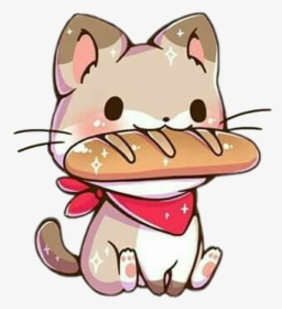 Freetoedit Cute Kawaii Cat French Bread Hat Baguette - Cute Kawaii Cat, HD Png Download, Transparent PNG
