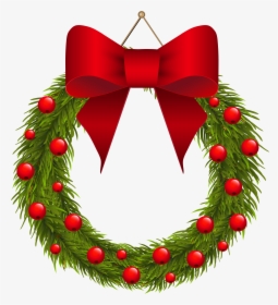 Christmas Wreath With Bow Clipart, HD Png Download, Transparent PNG