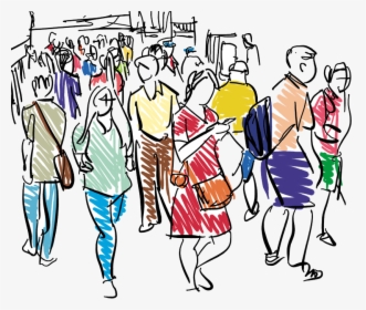 A Woman Texting In A Street That Full Of People - Crowd Walking Cartoon Png, Transparent Png, Transparent PNG