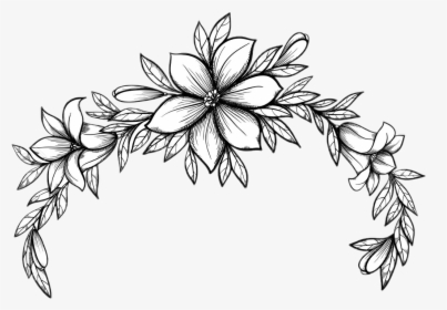 #blackandwhite #lineart #outline #flowers #floral #flowercrown - Drawing Of Leaves And Flowers, HD Png Download, Transparent PNG