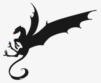 Cartoon Dragon Silhouette Clip Art - Silhouette Black And White Clipart Dragon, HD Png Download, Transparent PNG