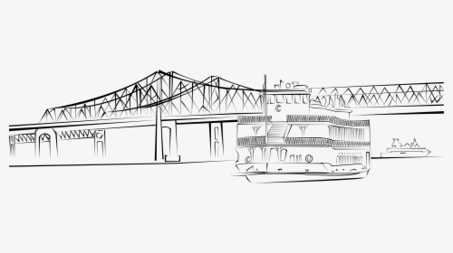 New Orleans Steamboat Vector Illustration With Bridge - Technical Drawing, HD Png Download, Transparent PNG