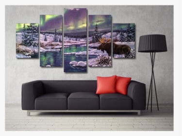 Moose Aurora Forest And Snow 5 Panel - Wall Art Floral Design For Living Room Glass Paintings, HD Png Download, Transparent PNG