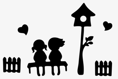Silhouette Of A Boy And Girl Sitting , Png Download - Boy And Girl Sitting On A Bench, Transparent Png, Transparent PNG