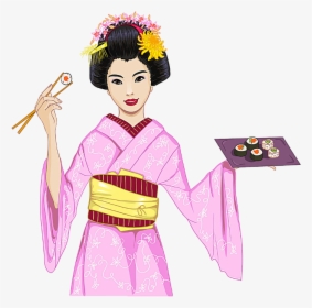 #japanese #sushi #japan #geisha #woman #food #pink - Sushi, HD Png Download, Transparent PNG