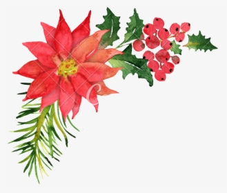 Christmas Bouquet Png - Poinsettia Christmas Wreath Watercolor, Transparent Png, Transparent PNG