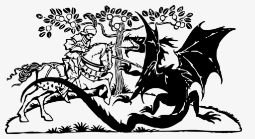 Dragon, Black, Silhouette, Fantasy, Design, Beautiful - St George And The Dragon Clipart, HD Png Download, Transparent PNG