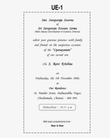 Thread Ceremony Invitation Card Matter In English Examples - Upanayanam Invitation Cards, HD Png Download, Transparent PNG