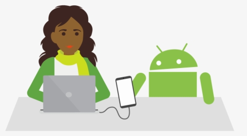 Student Coding An Android Phone, Sitting With An Android - Android Logo Coding, HD Png Download, Transparent PNG