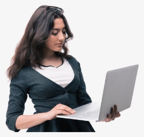 Lady Contacting E-gmat Support On Her Laptop<br - Indian Girl With Laptop Png, Transparent Png, Transparent PNG