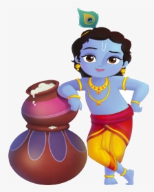 Lord Krishna Standing With Makhan - Little Krishna Cartoon, HD Png Download, Transparent PNG