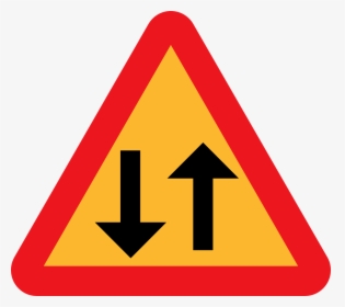 Two Way Traffic Straight Ahead Caution Sign Road Sign, HD Png Download, Transparent PNG