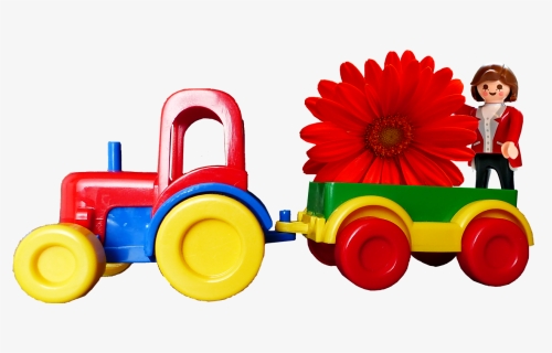 Tractor, Trailer, Toy, Child, Flower, HD Png Download, Transparent PNG